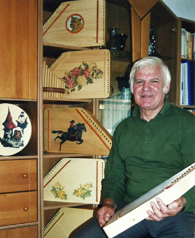 Andreas and some of his handmade instruments which he builds and sells